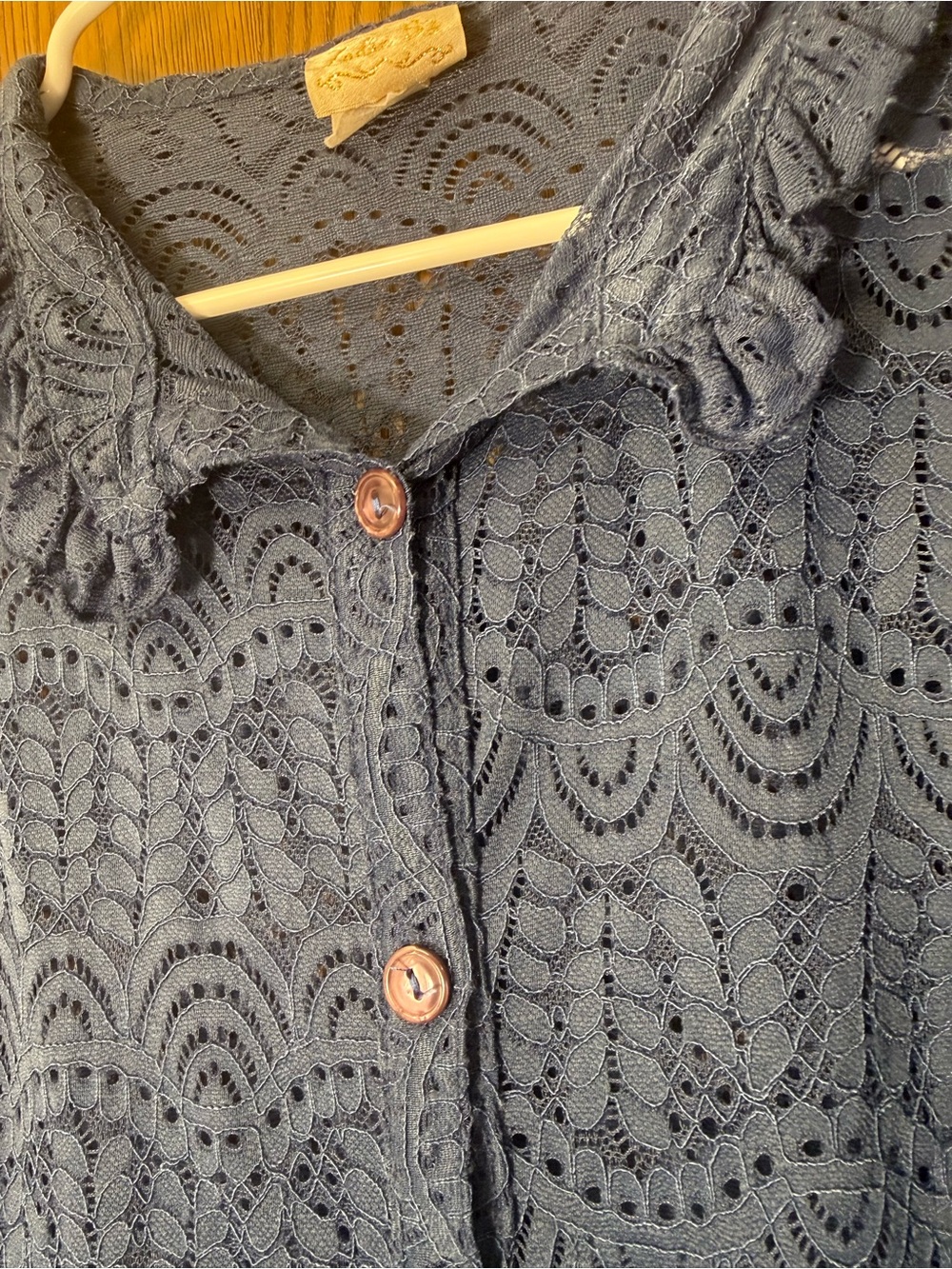 High-Low Lace Button-Front Tunic Dress - Navy Blue - Picture 3 of 3